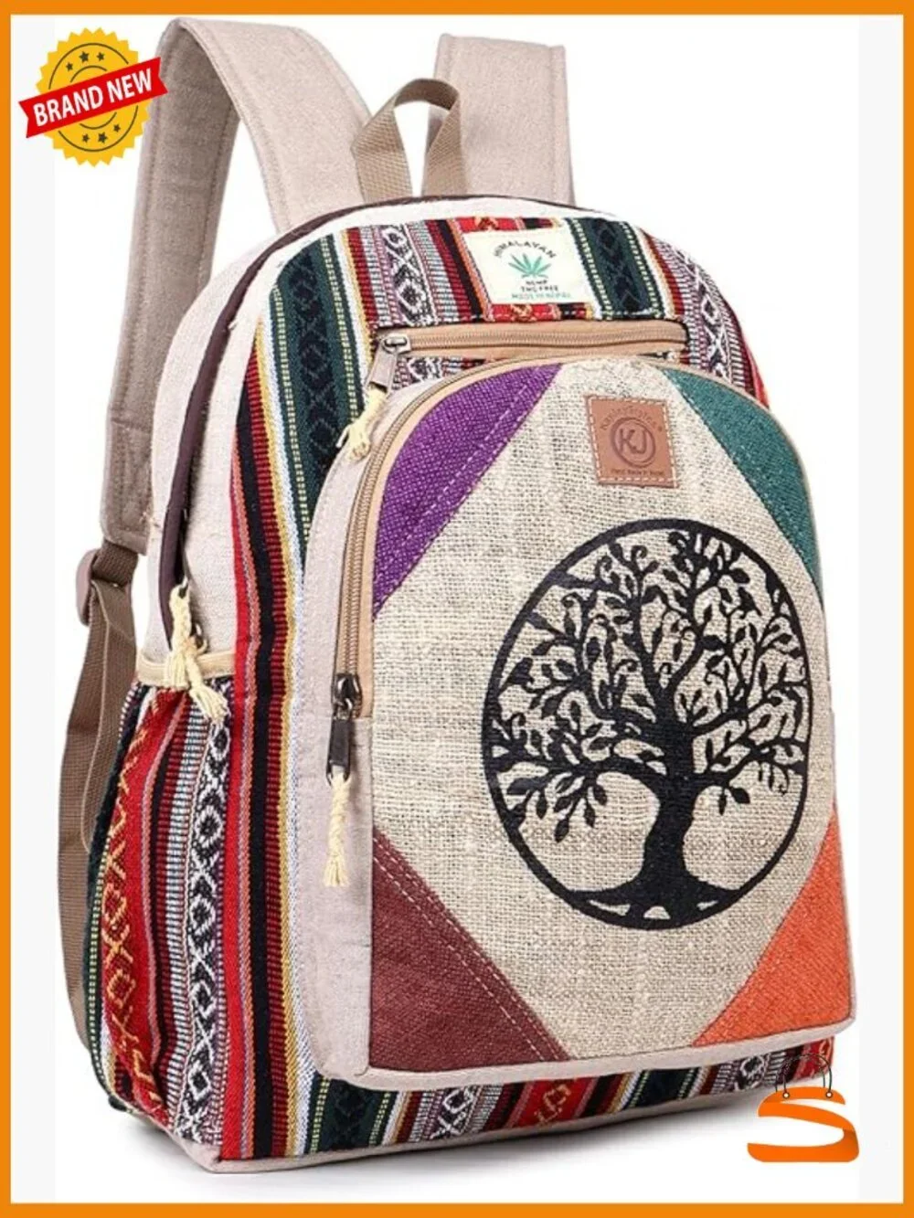 Large Handmade Hemp Backpack Multi Pocket Boho Fair Trade